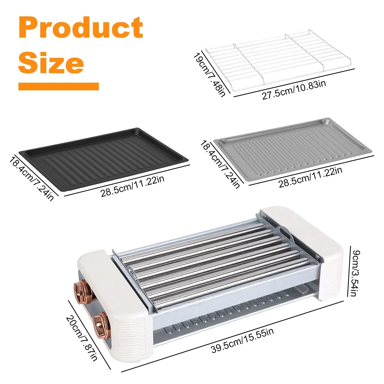 3 In 1 Electric Hot Dog Roller Machine with Grill & Griddle 6-Roller Hot Dog Cooker Smokeless Non-Stick Indoor Outdoor with 3 Temp Levels for BBQ Sausages Skewers Burgers Vegetables - Image 7