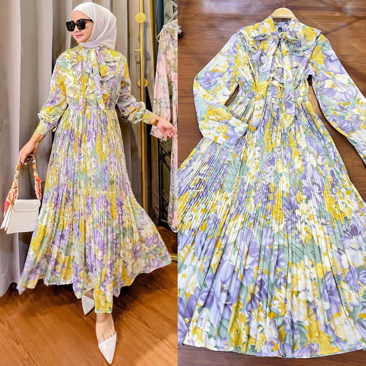 Muslim Malay Indonesian Ruffled Printed Dress - Image 10