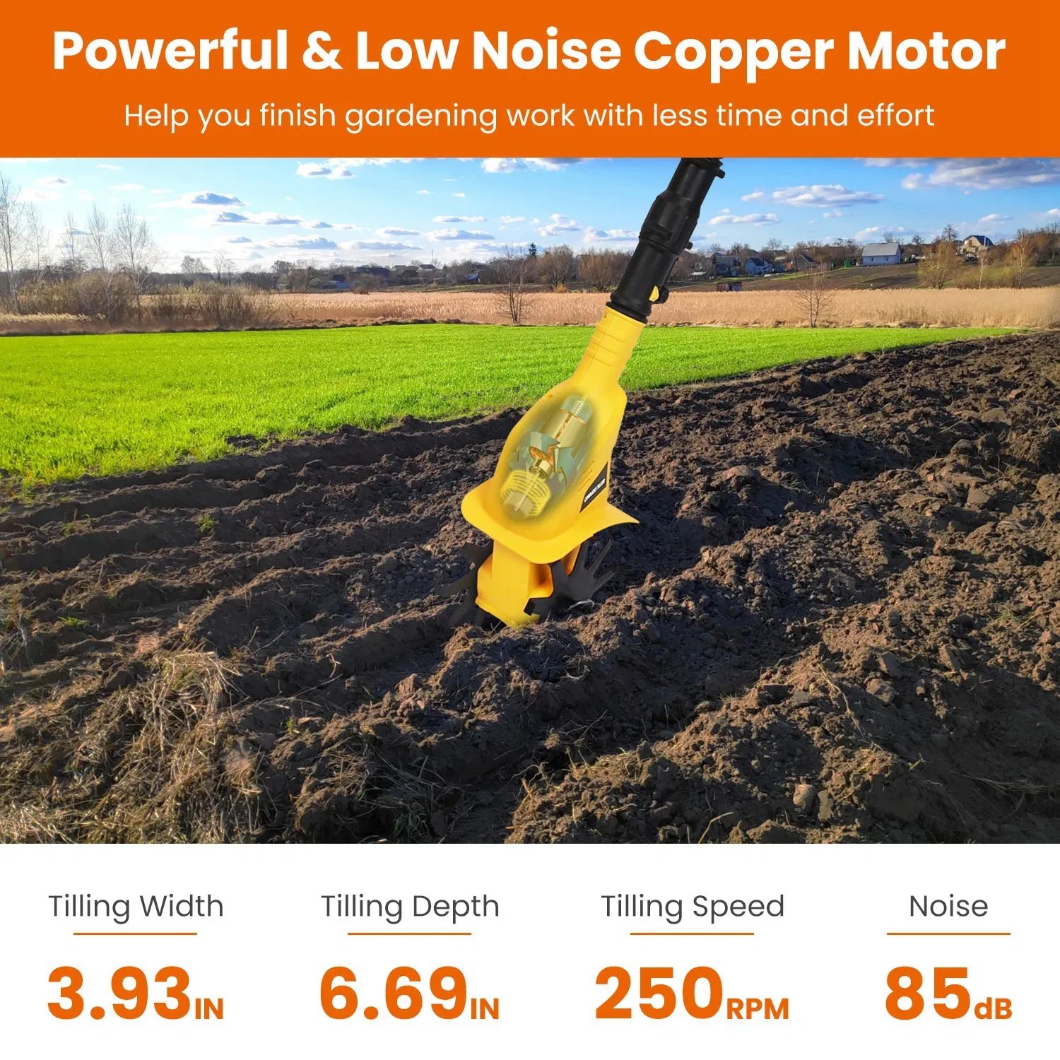 20V Cordless Tiller Cultivator, 250RPM Electric Garden Tiller Depth Garden Rototiller for Lawn/Gardening/Soil Cultivation - Image 9