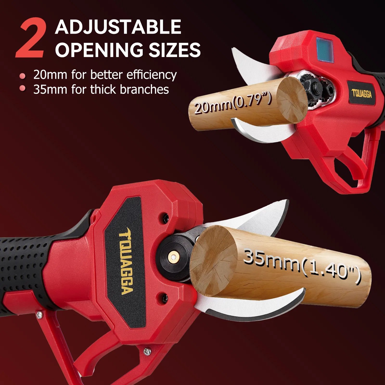 Electric Pruning Shears,1.2" Cutting Diameter Cordless Power Pruner with LCD Display, Brushless Motor Pruning Shears with 2000mAh*2 Rechargeable Batteries for Garden Tree Pruner Branch - Image 5