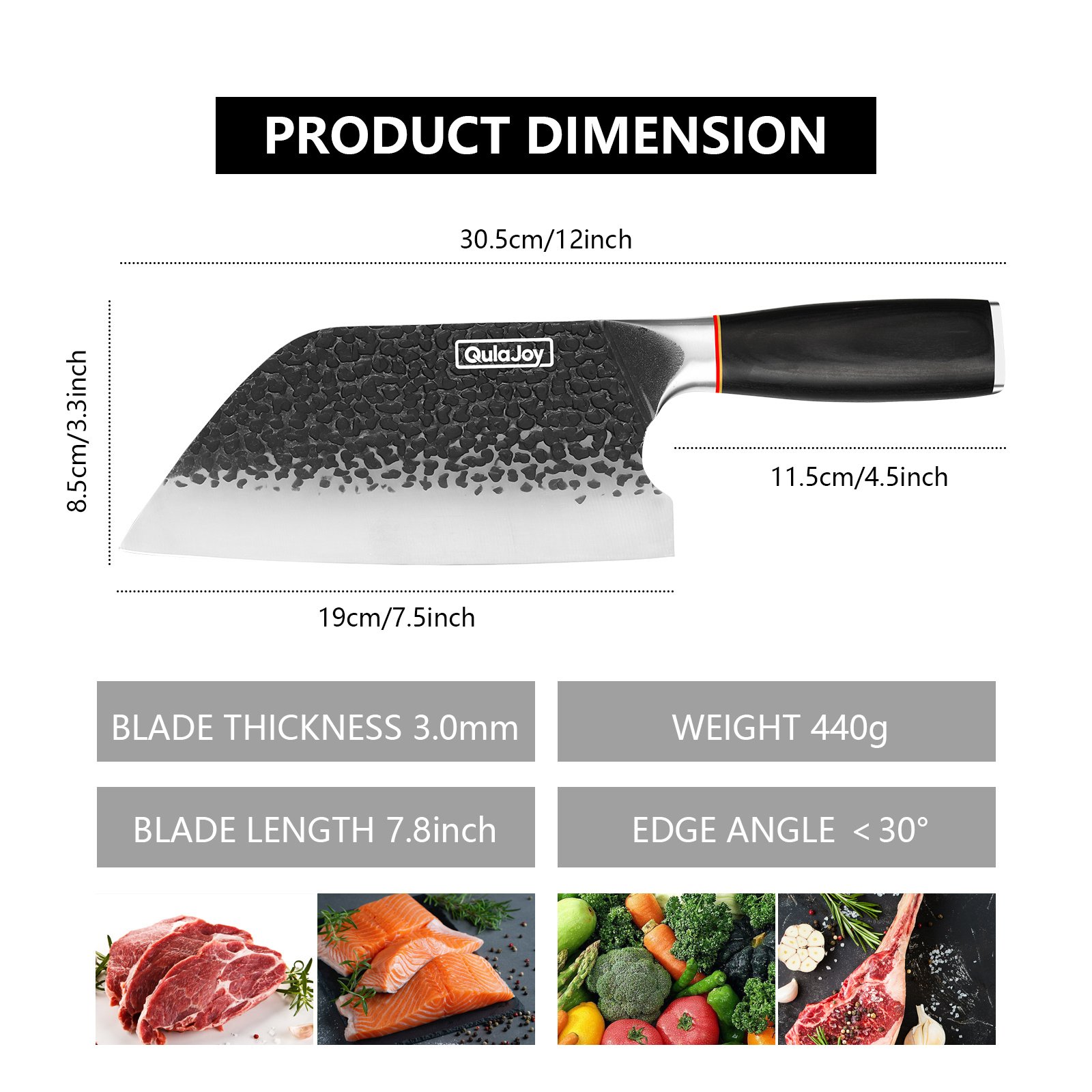 Qulajoy Meat Cleaver Knife - 7.3 Inch High Carbon Stainless Steel Butcher Knife For Meat Cutting Slicing Vegetables- Professional Chopper Knife For Home Kitchen Chef Knife - Image 4