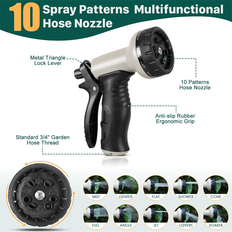 Metal Garden Hose, 100ft Stainless Steel Flexible Water Hose With 10 Adjustable Patterns Spray Nozzle, Heavy Duty Water Pipe , Kink Free , 2 Nozzles - Image 3