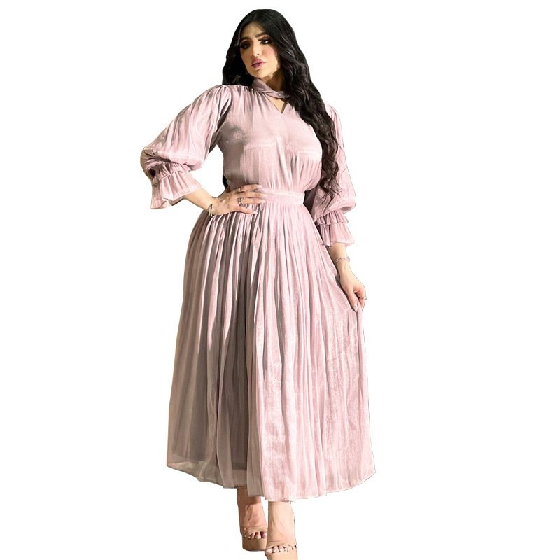 Fashionable Muslim Women's Bright Silk Satin Dress - Image 7
