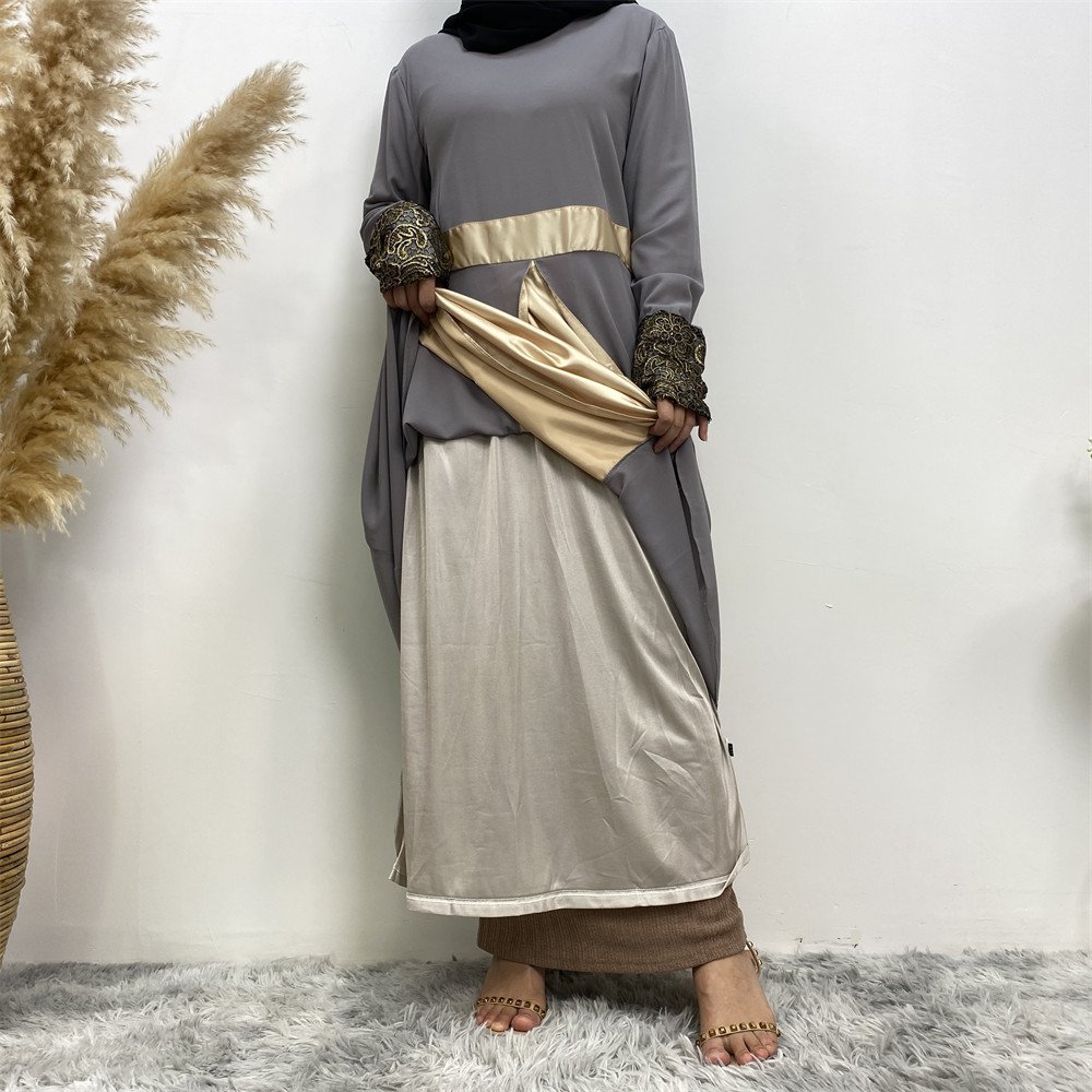 Women's Muslim Patchwork Long Sleeved Dress - Image 3